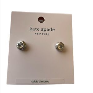 Kate Spade Bezel CZ Hammered Round Silver Stud Earrings